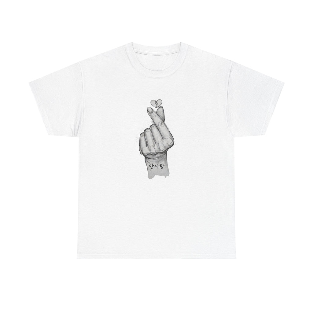 Korean Finger Heart Drawing Tee | Hand Sketch Illustration T-Shirt
