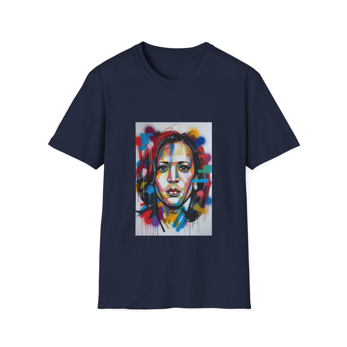 Abstract Artsy Kamala Portrait T-Shirt — Colorful Spray Paint Face Art Tee