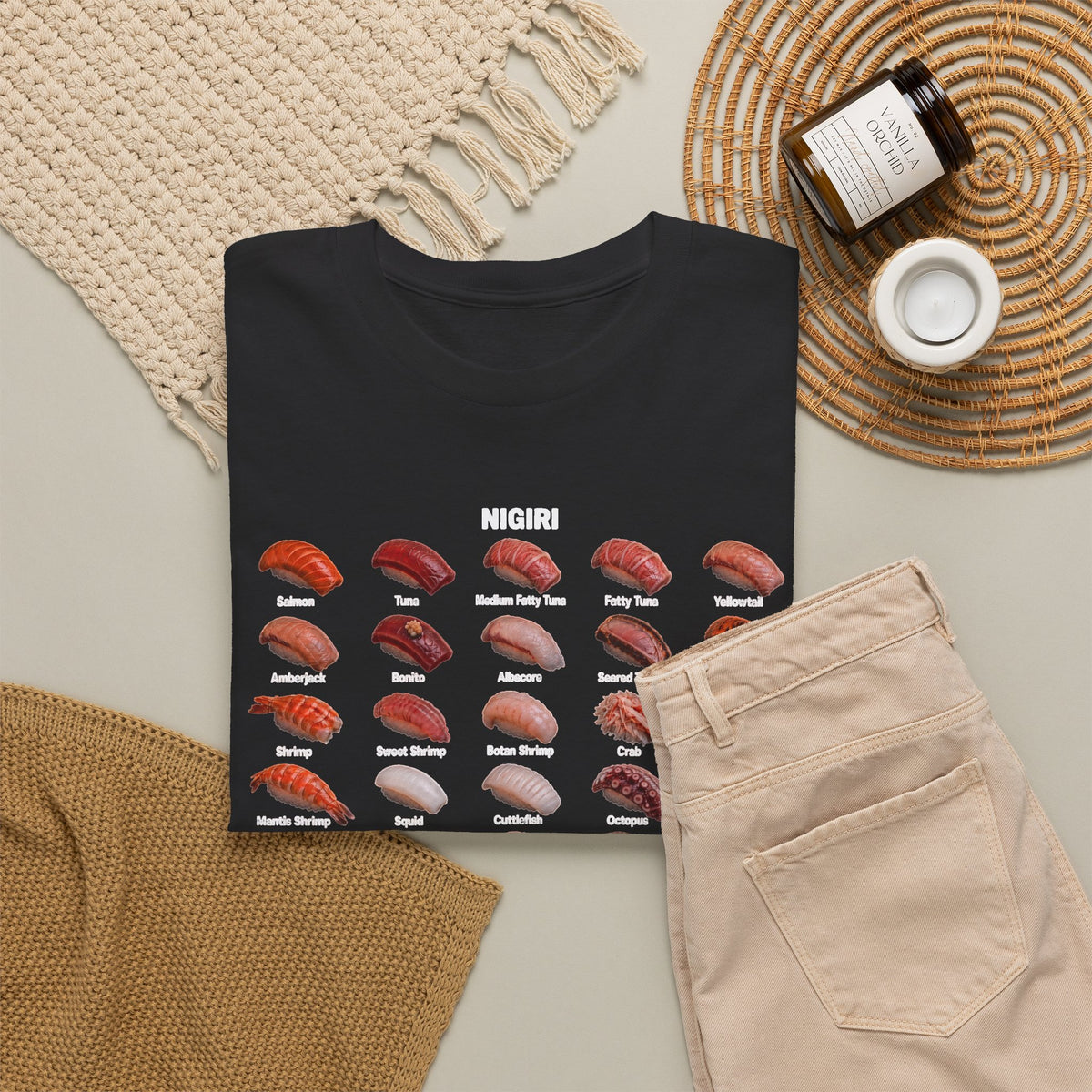 Sushi Nigiri Chart T-Shirt — Japanese Sushi Guide Tee for Foodies