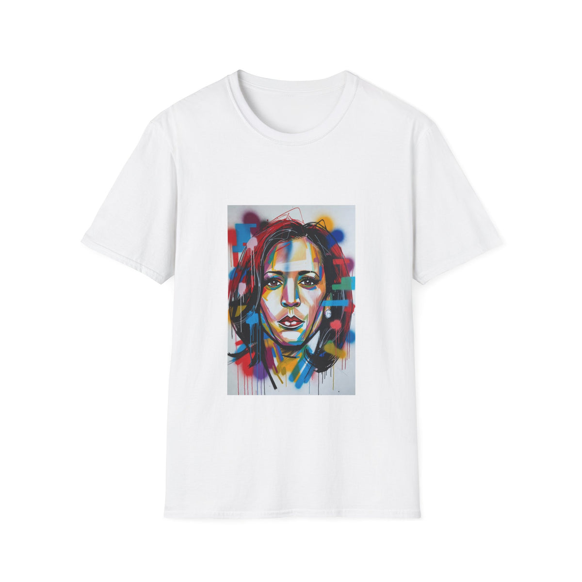 Abstract Artsy Kamala Portrait T-Shirt — Colorful Spray Paint Face Art Tee