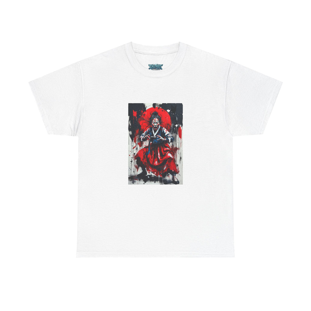 Samurai Red Moon Tee | Japanese Warrior Illustration, Ink Brush Art