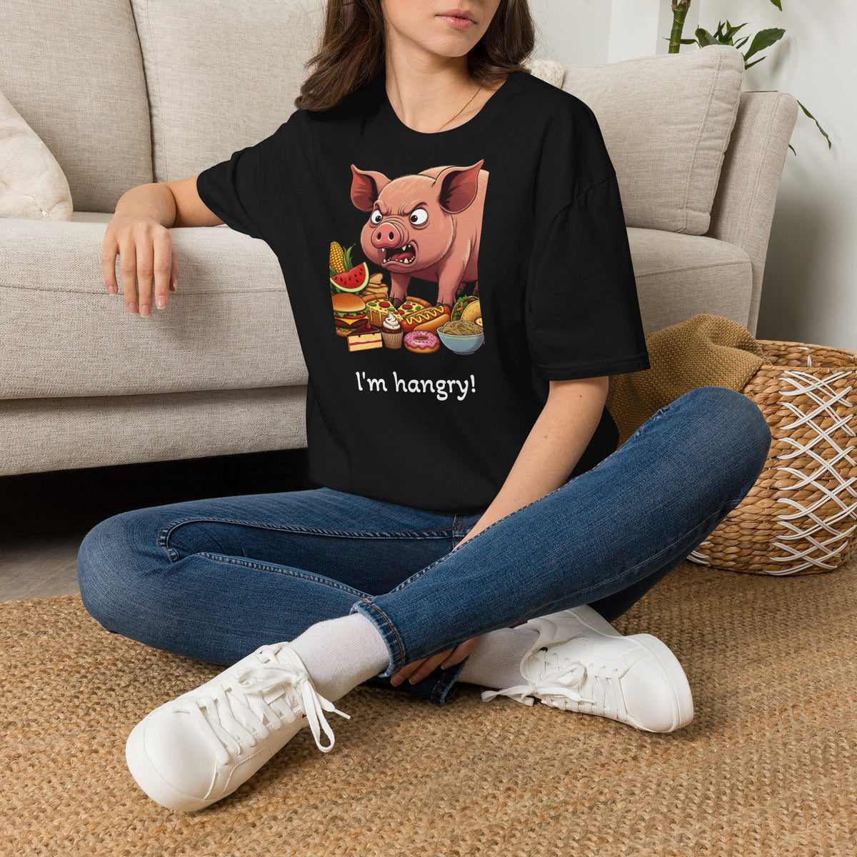 I'm Hangry! Pig Cartoon T-Shirt - Funny Foodie Animal Tee