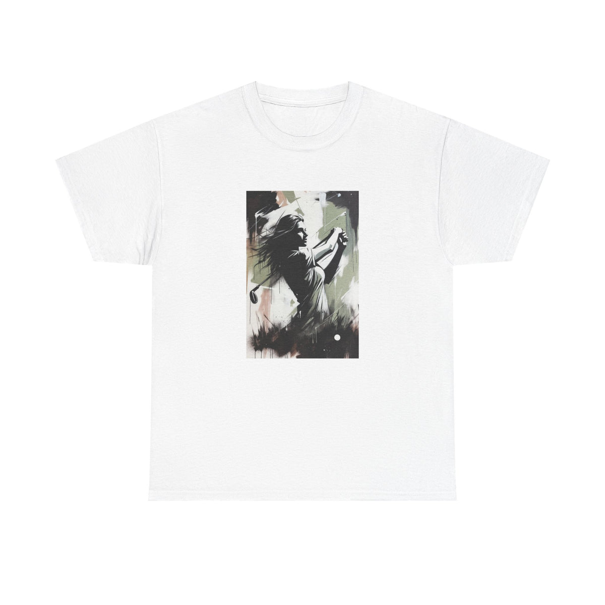 Female Golfer Swinging Golf Club T-Shirt | Golf Art Tee