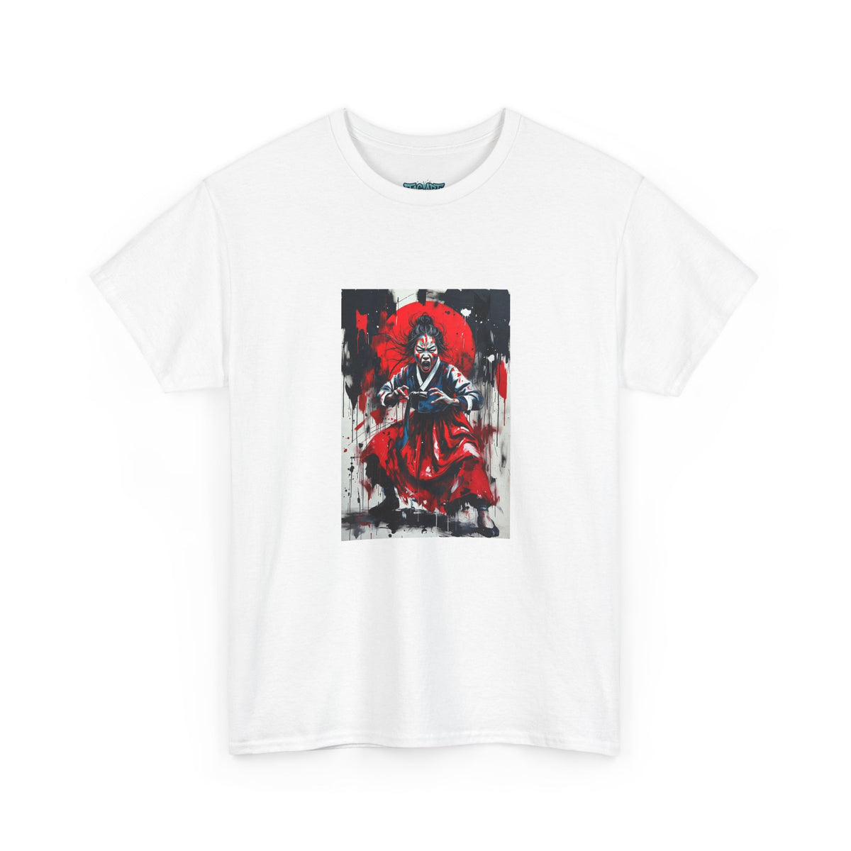 Samurai Red Moon Tee | Japanese Warrior Illustration, Ink Brush Art
