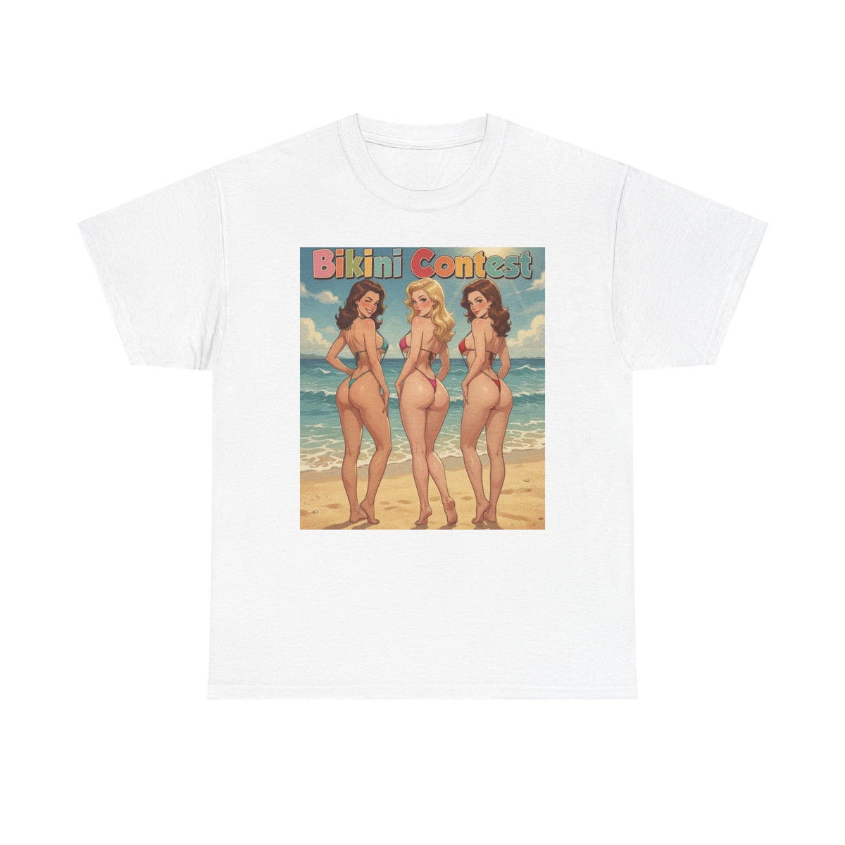 Bikini Contest Beach T‑Shirt — Retro Pinup Summer Surf Tee