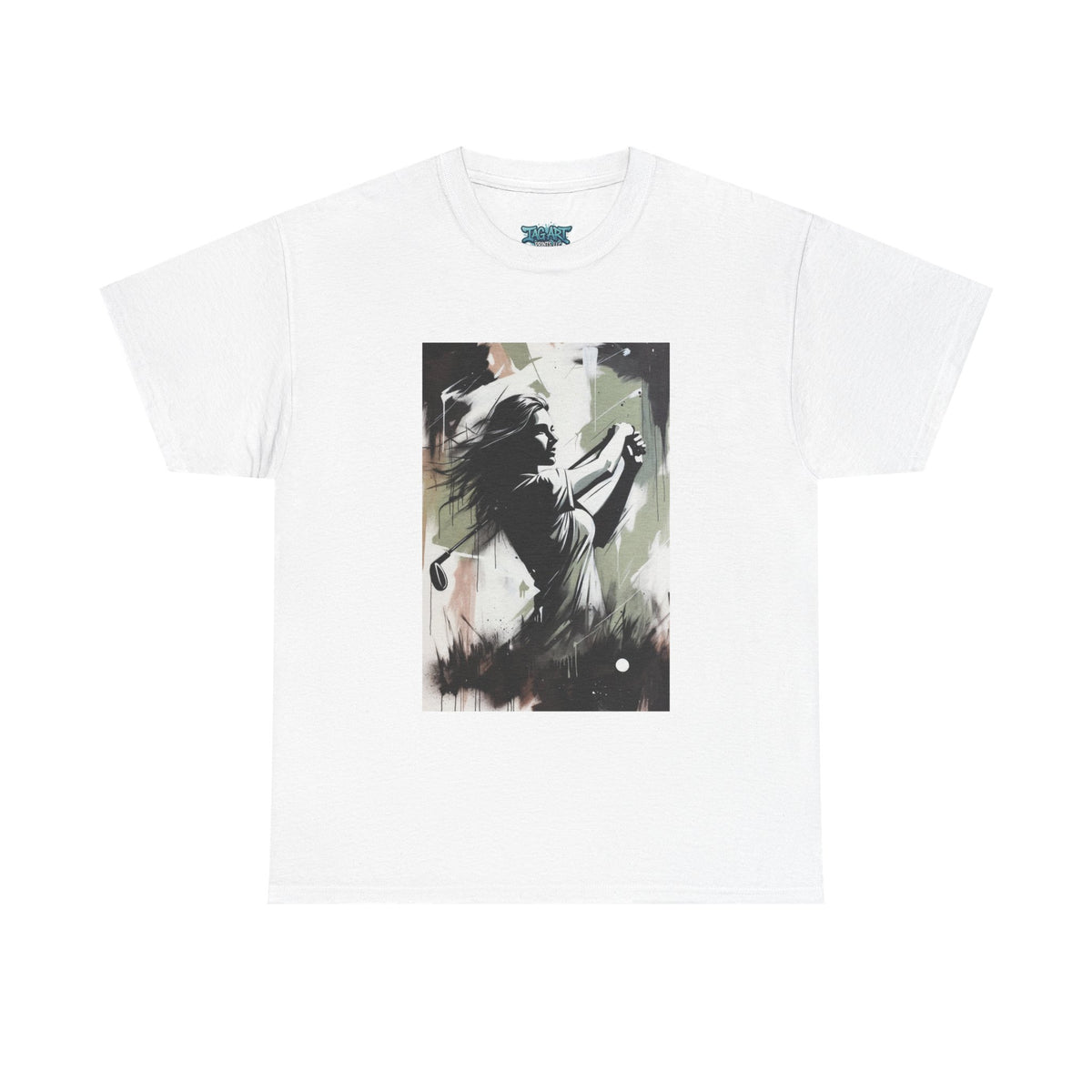 Female Golfer Swinging Golf Club T-Shirt | Golf Art Tee