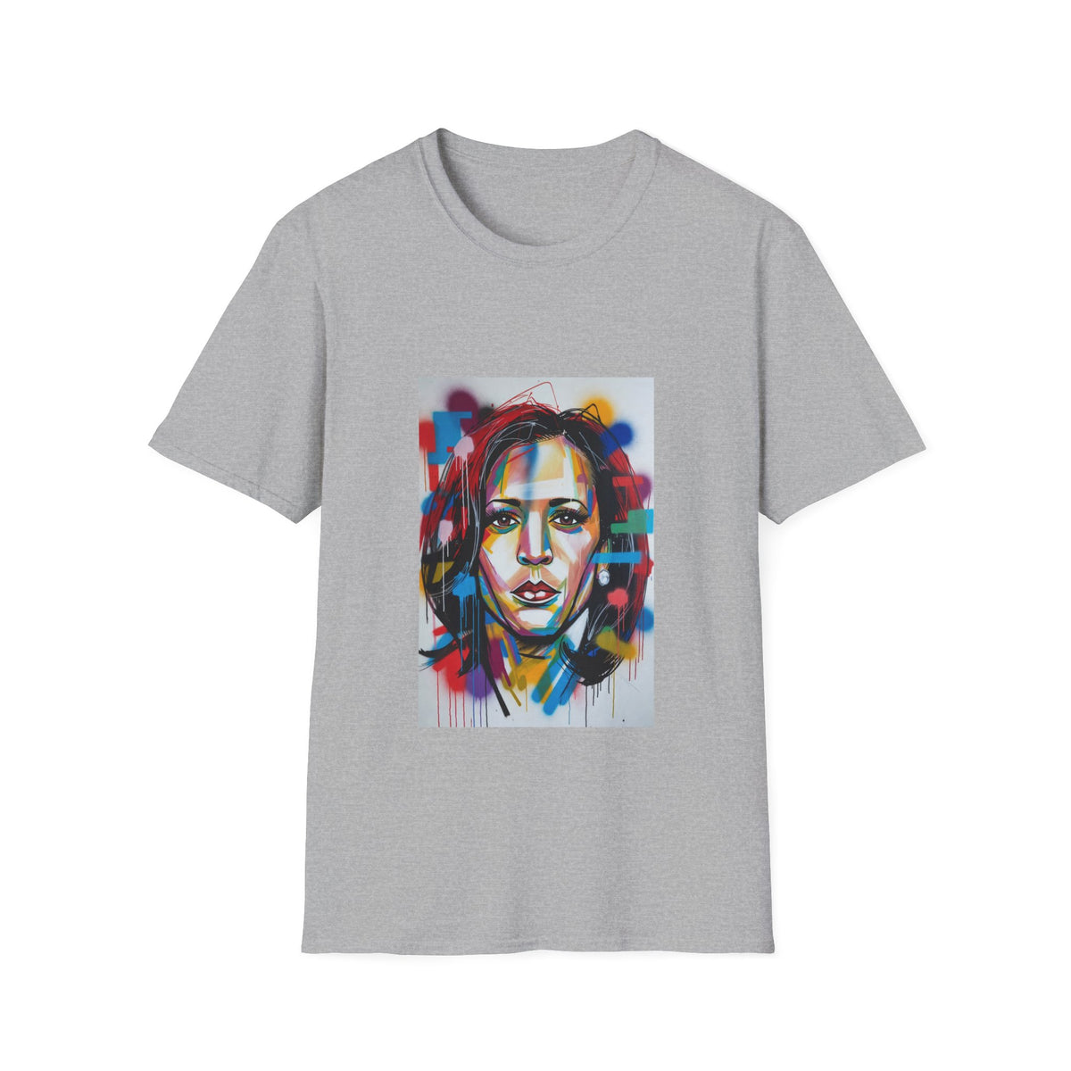 Abstract Artsy Kamala Portrait T-Shirt — Colorful Spray Paint Face Art Tee