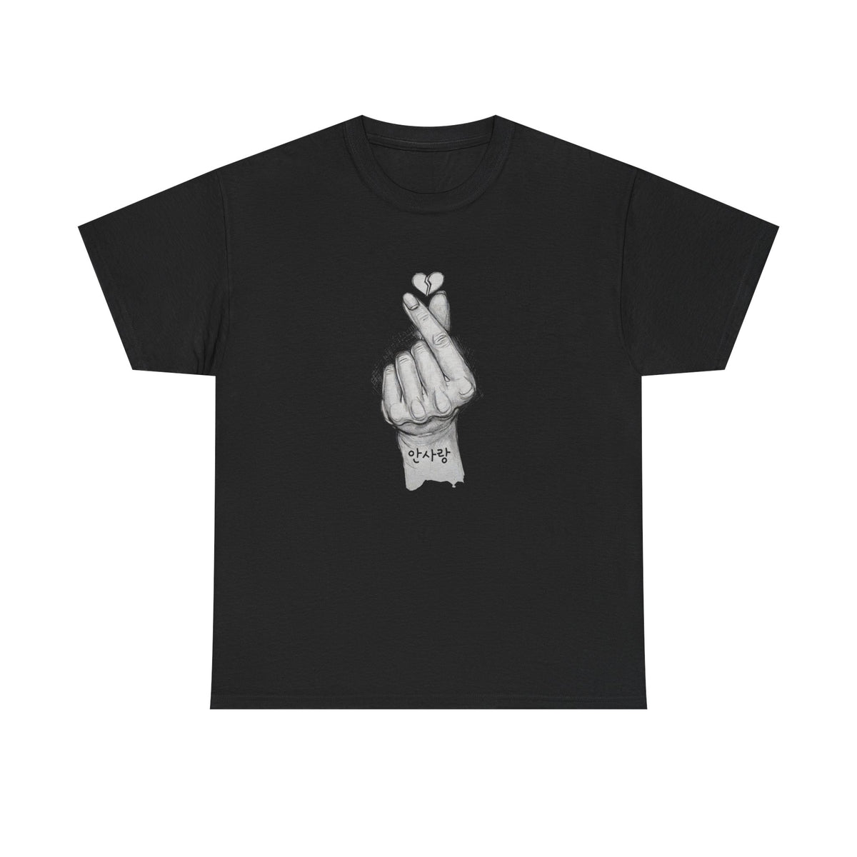 Korean Finger Heart Drawing Tee | Hand Sketch Illustration T-Shirt