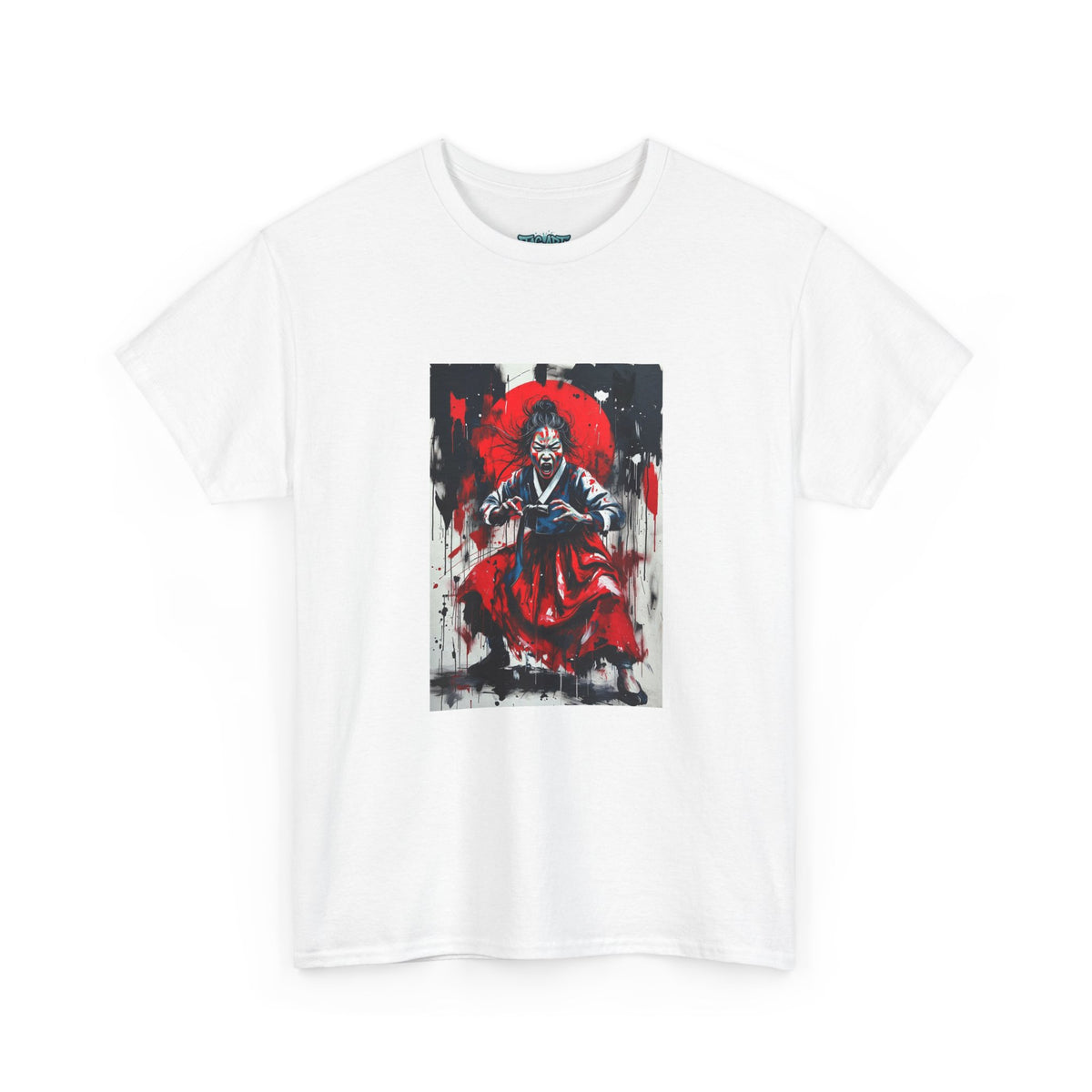 Samurai Red Moon Tee | Japanese Warrior Illustration, Ink Brush Art