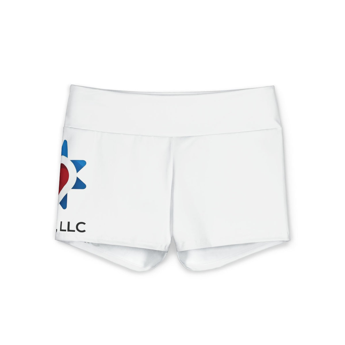 Women's Yoga Shorts — White All-Over-Print with Heart & Sun Logo
