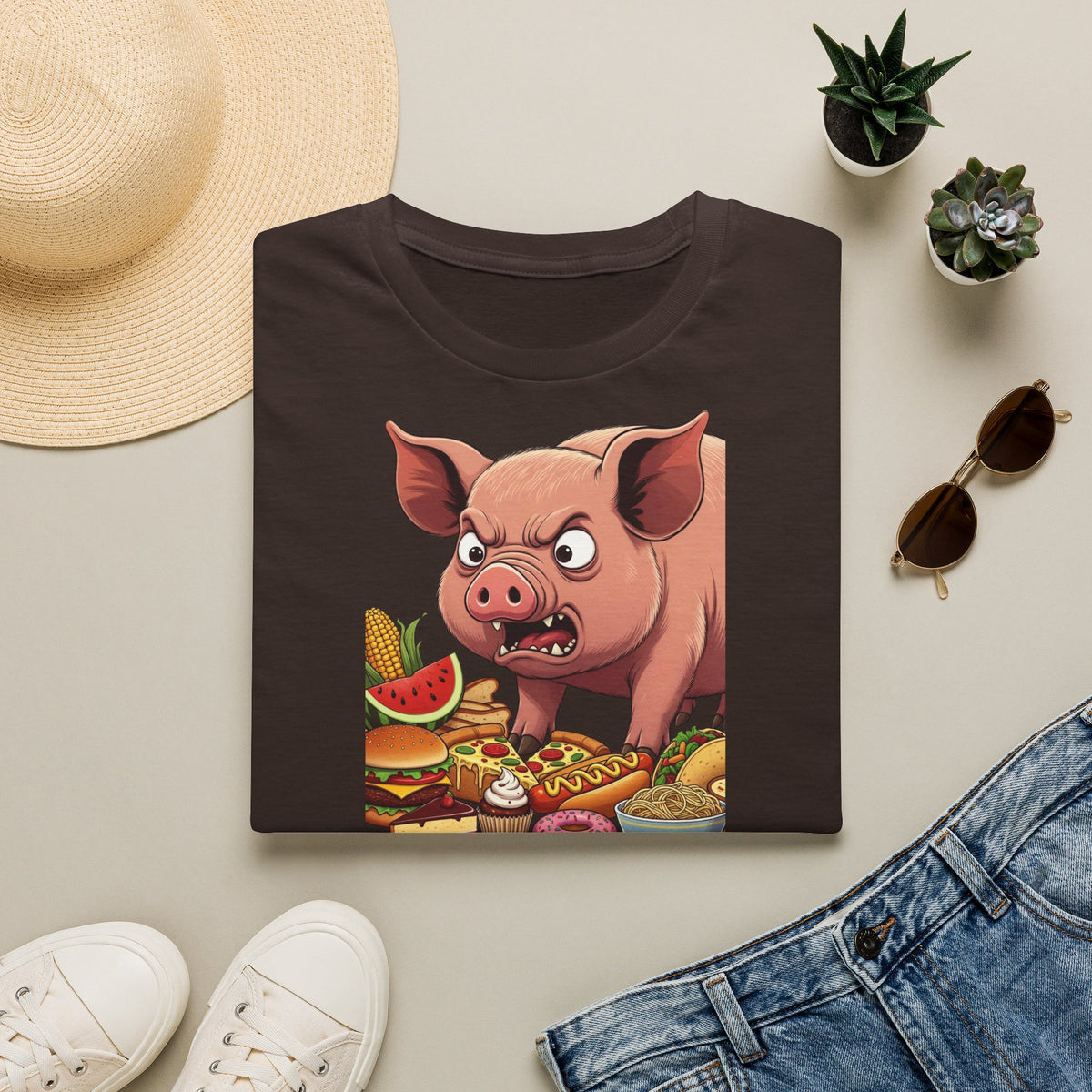 I'm Hangry! Pig Cartoon T-Shirt - Funny Foodie Animal Tee