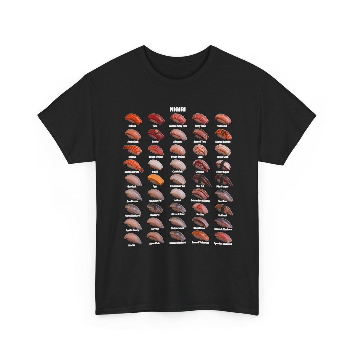 Sushi Nigiri Chart T-Shirt — Japanese Sushi Guide Tee for Foodies
