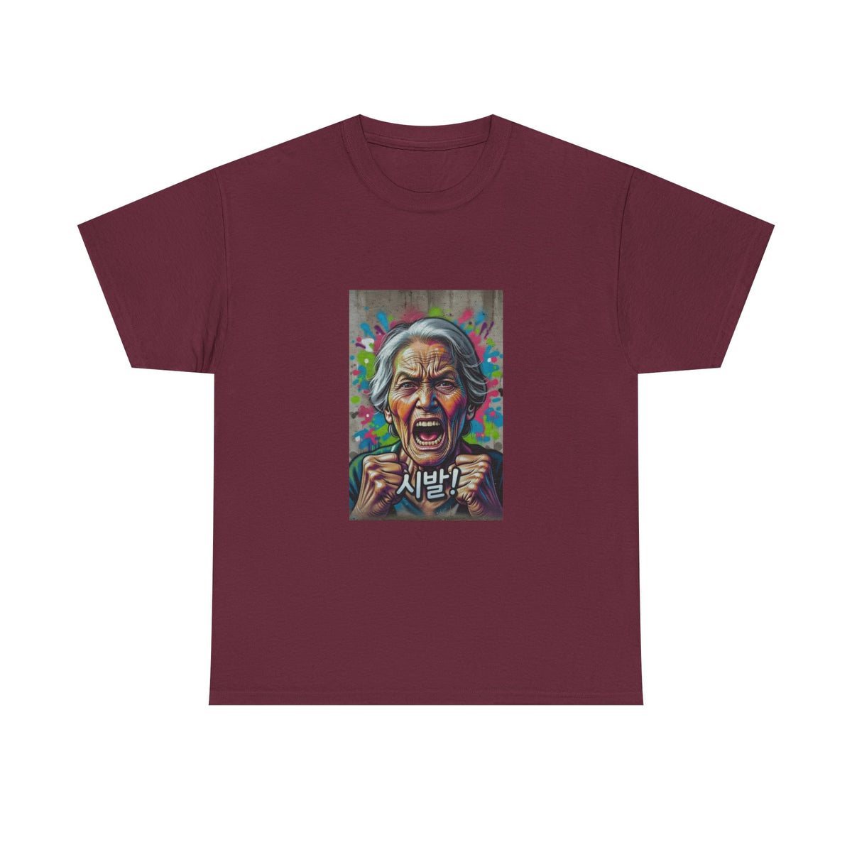 Korean Grandma Swearing T-Shirt | Angry Elder Portrait, Bold Street Art
