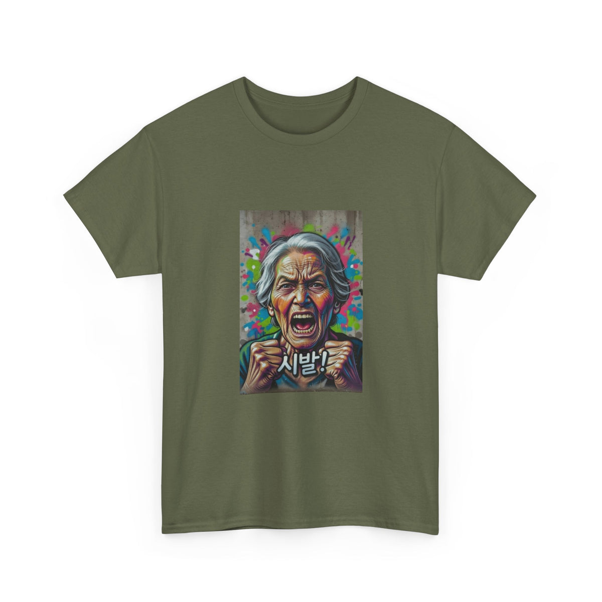 Korean Grandma Swearing T-Shirt | Angry Elder Portrait, Bold Street Art
