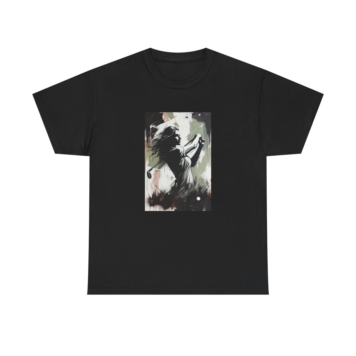 Female Golfer Swinging Golf Club T-Shirt | Golf Art Tee