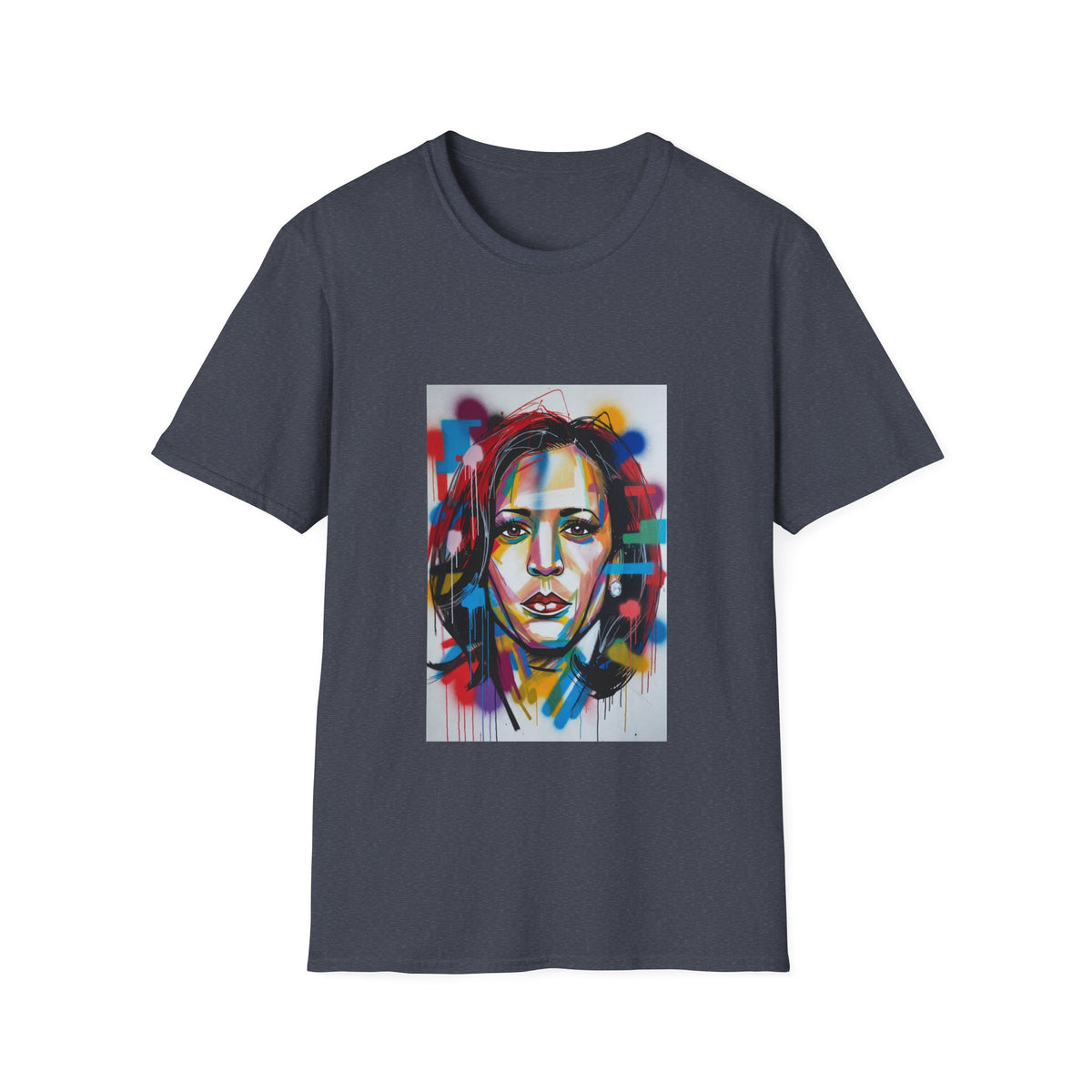 Abstract Artsy Kamala Portrait T-Shirt — Colorful Spray Paint Face Art Tee