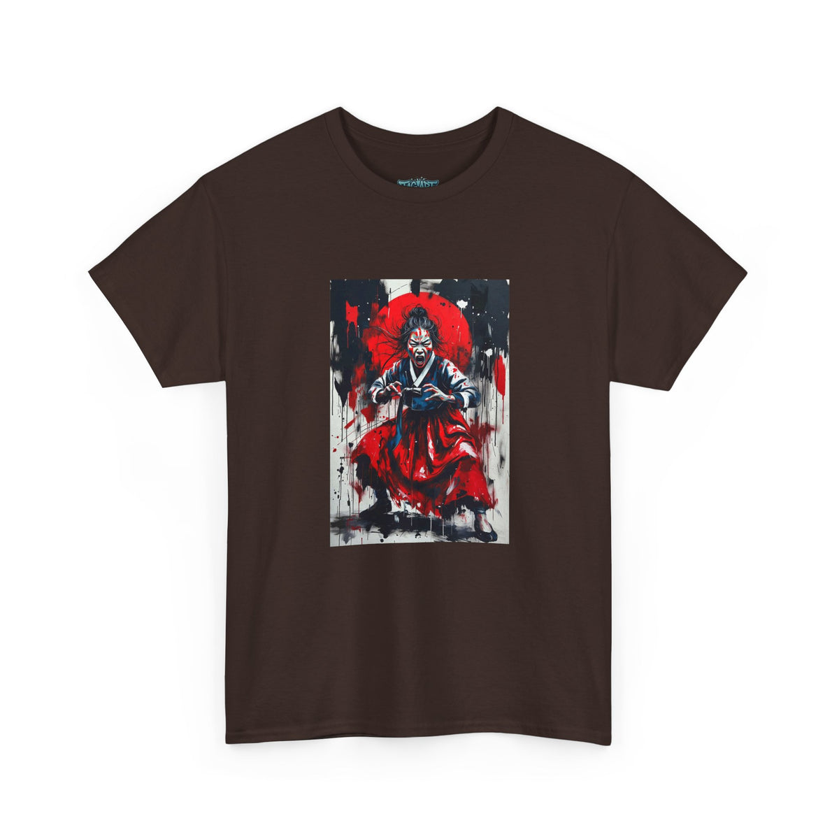 Samurai Red Moon Tee | Japanese Warrior Illustration, Ink Brush Art